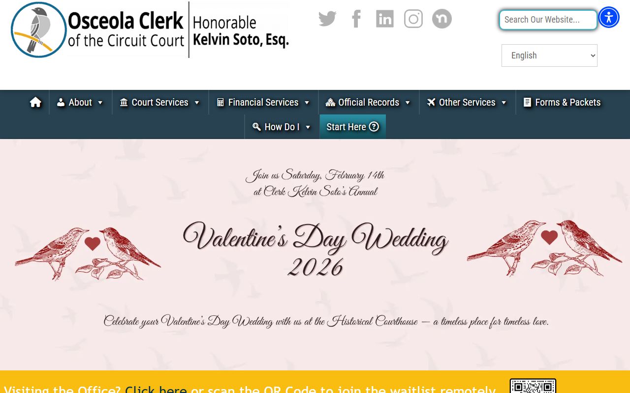 Kissimmee marriage license information on the Osceola County Clerk of Courts website