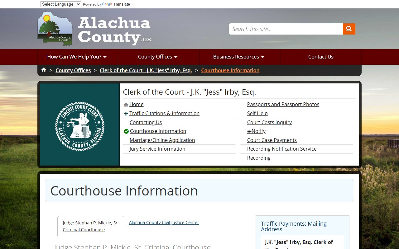 Alachua County courthouse information for marriage license services