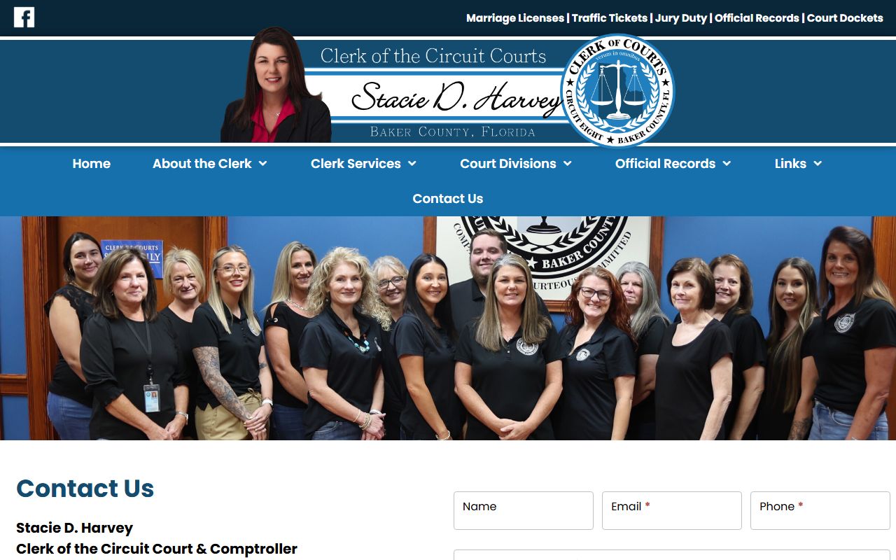 Baker County Clerk contact page for marriage license questions