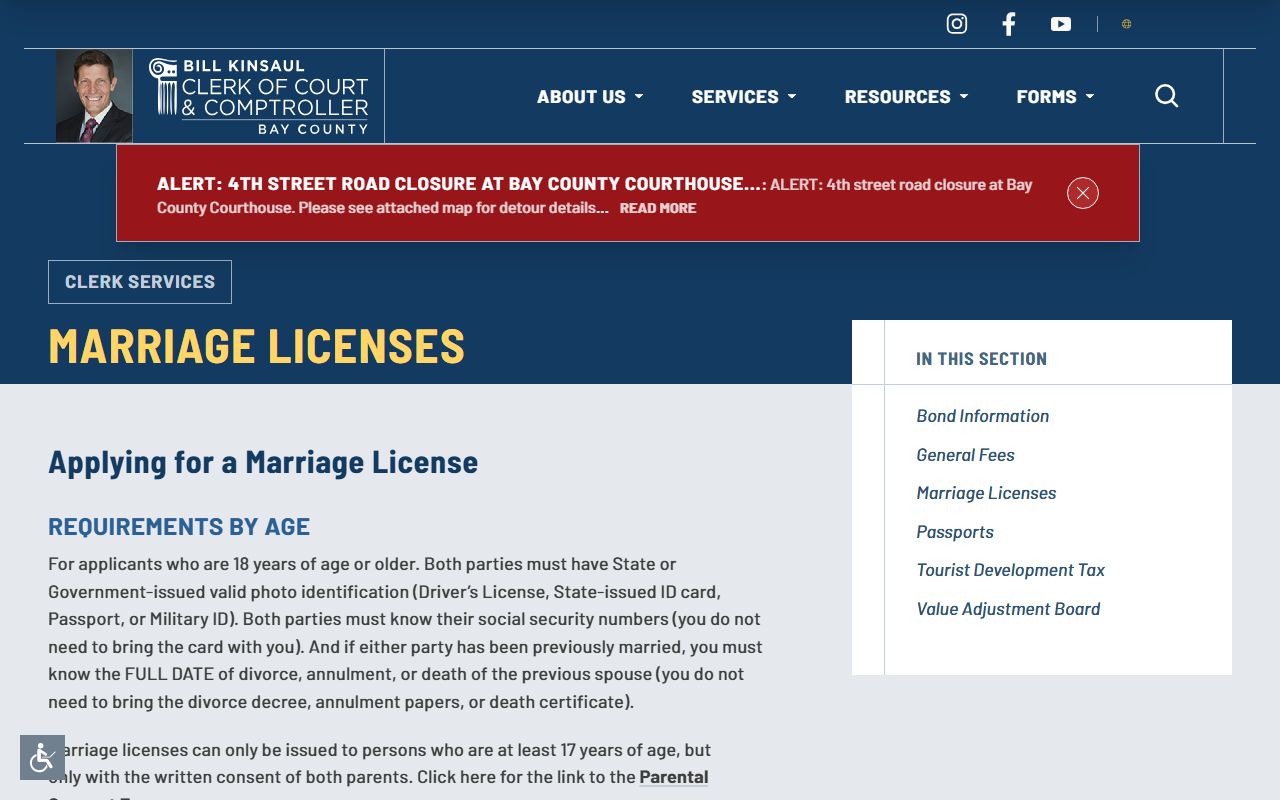 Bay County Clerk marriage license application page