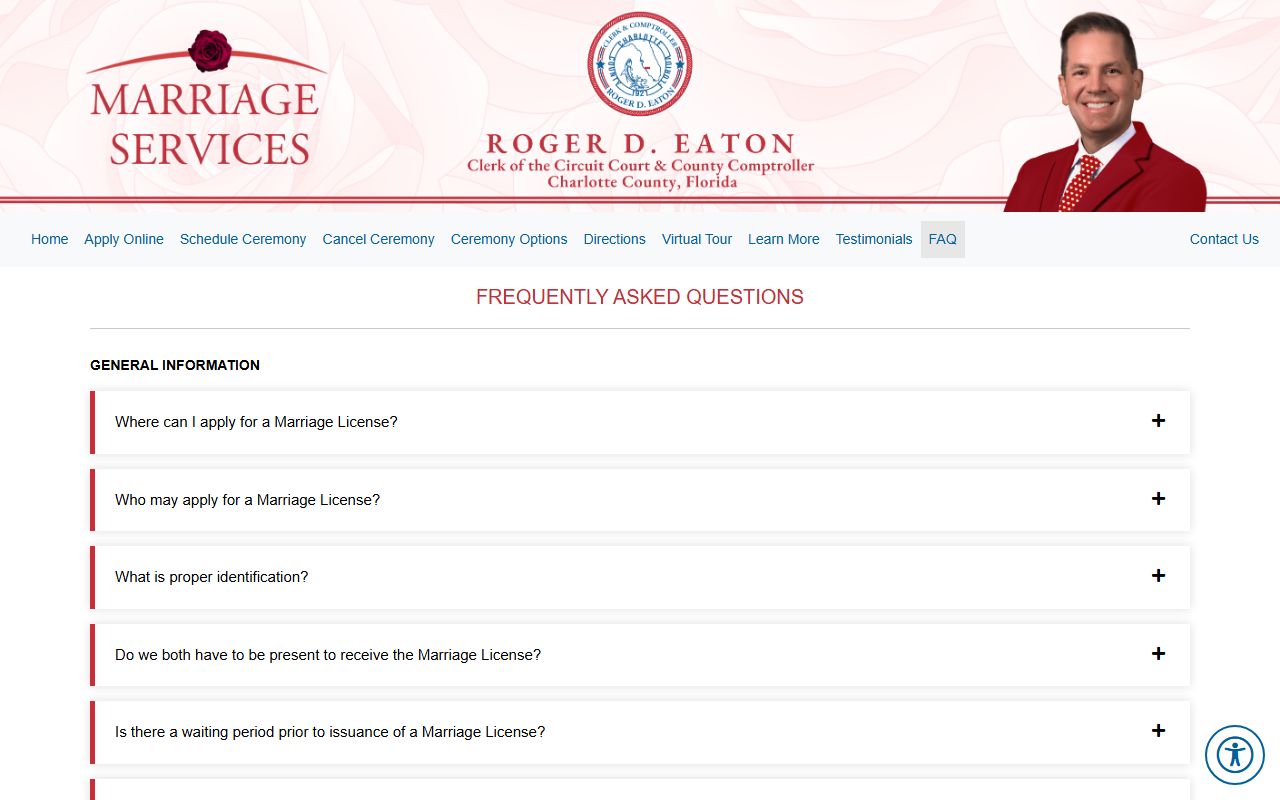 Charlotte County Clerk marriage license FAQ page