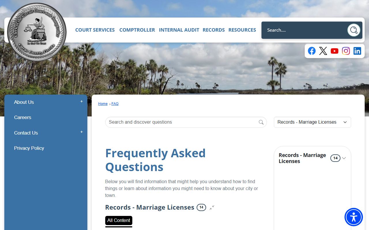 Citrus County Clerk marriage license FAQ page