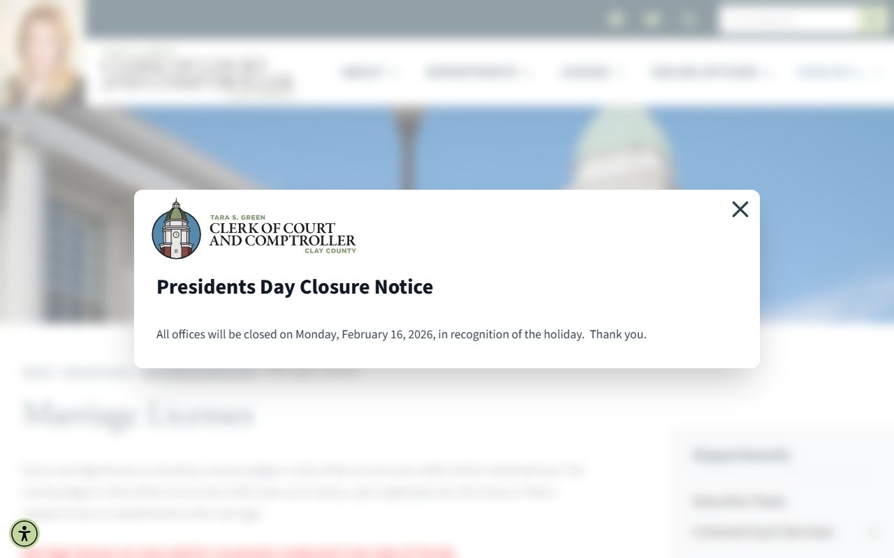 Clay County Clerk marriage license page