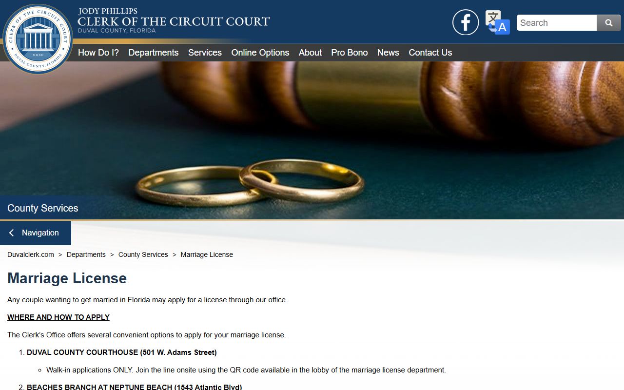 Duval County Clerk marriage license application page