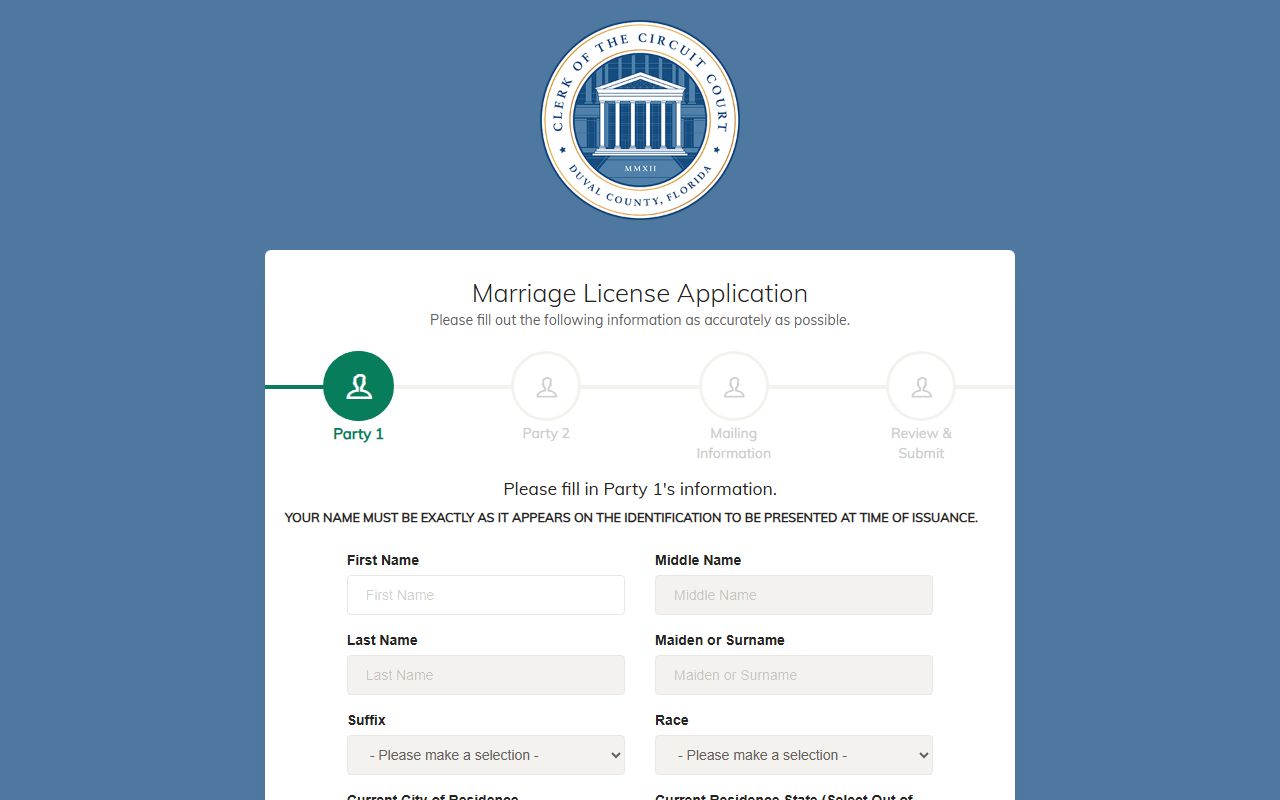 Duval County Clerk online marriage license pre-application kiosk