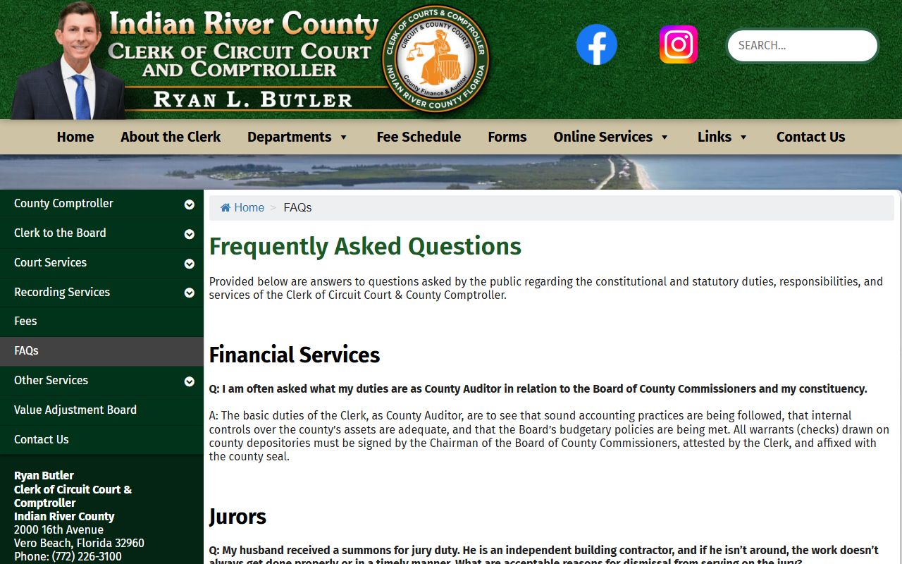 Indian River County Clerk FAQ page for marriage license information