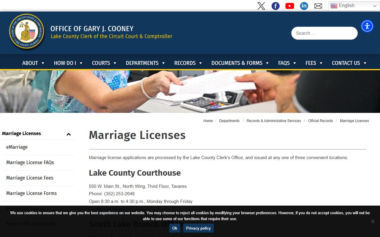 Lake County Clerk marriage license application page