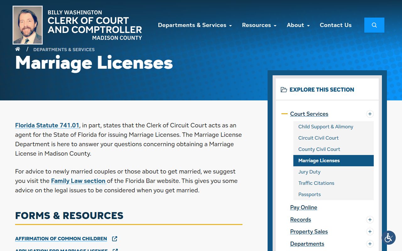Madison County Clerk marriage license services page