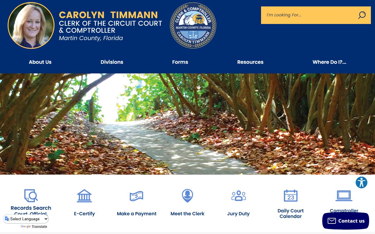 Martin County Clerk homepage for marriage license information
