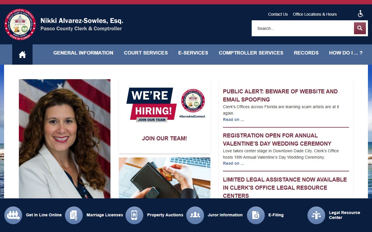 Pasco County Clerk homepage for marriage license services