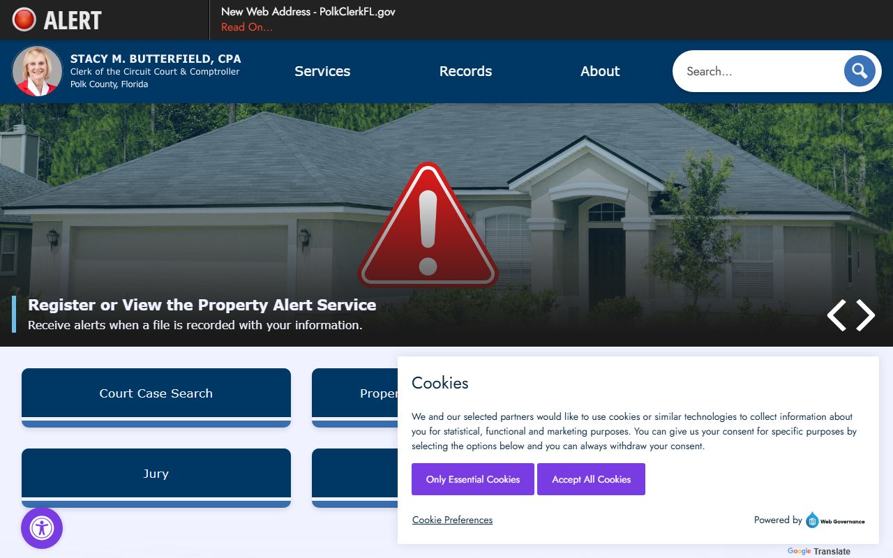 Polk County Clerk homepage for marriage license information