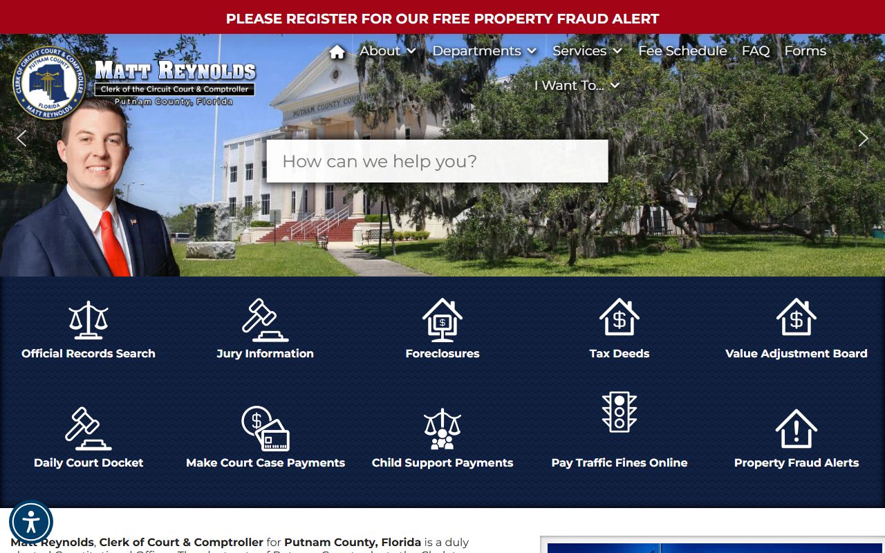 Putnam County Clerk homepage for marriage license services