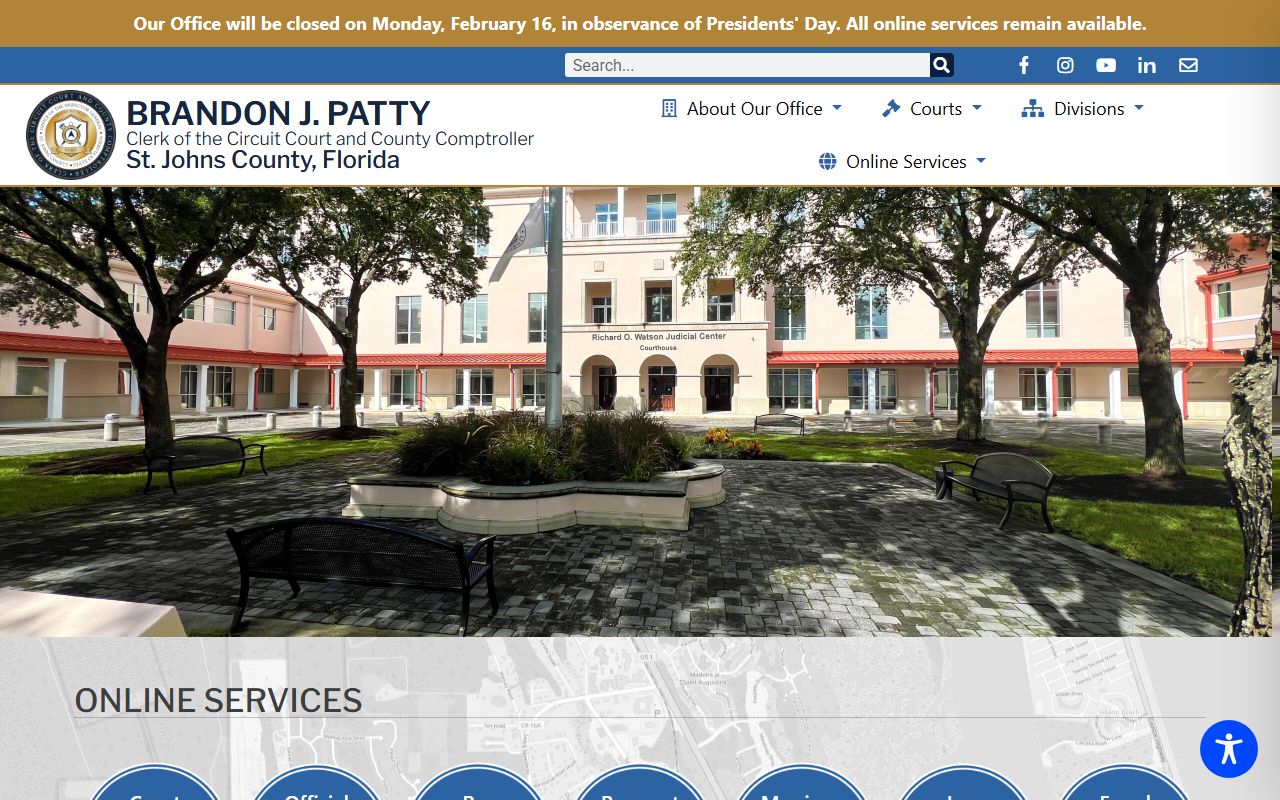 St. Johns County Clerk homepage for marriage license services